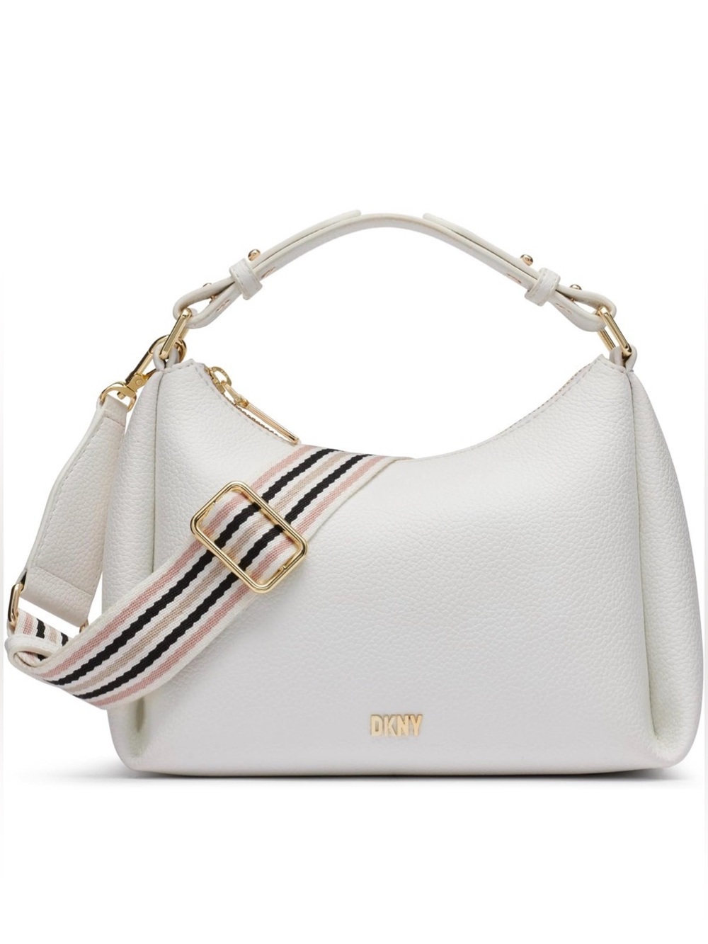 DKNY Hailey Convertible Hobo Bag. Optic White/Gold.